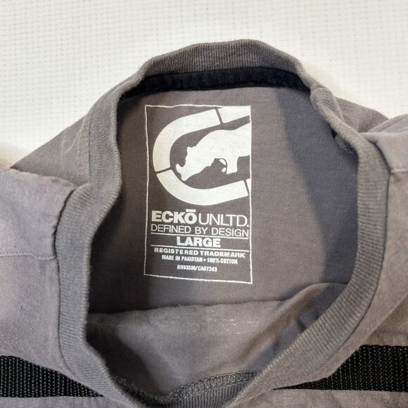 Ecko Unltd Y2K T-shirt Streetwear Superior Issue Eckonomics Rhino Gray Men Lrge - Picture 6 of 12
